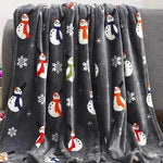 Christmas Elk Snowman Santa Claus Print Blanket Winter Double-sided Flannel Blanket For Sofa Sleeping Shawl