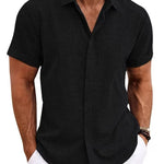 Men's Solid Color Loose Linen Short-sleeved shirt