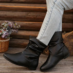 Fashion Round-toed Flat Boots Versatile Simple Slip-on Western Cowboy Boot Casual Short Shoes For Women