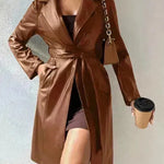 Fashionable Longline leather overcoat Jacket for women