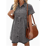 European And American Washed Denim Lapel Ruffled Denim Dress Jeans Flared dress Casual Denim mini dress