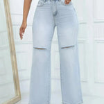 Elegant Ripped Wide-leg Baggy Jeans Pant Women