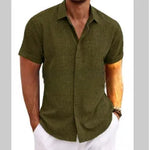 Men's Solid Color Loose Linen Short-sleeved shirt