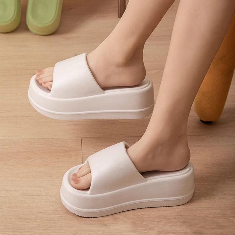 7cm High Heel Flat Slippers Summer Solid Color Non-slip Floor Home Shoes Outdoor Garden Slippers For Women - EX-STOCK CANADA