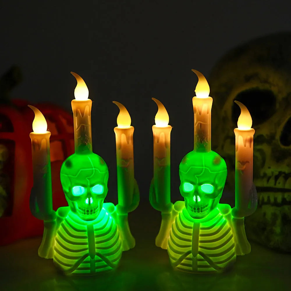 Halloween Skull Candlestick Lamp LED Electronic Candle Light Flameless Candle Decors