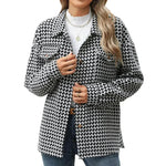 Casual Houndstooth Lapel Tweed Button long sleeve shirt tops for women