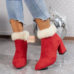 New Plaid Print Plush Ankle Boots Winter Fashion Square Heel Suede Boots Women Casual Versatile Shoes Autumn And Winter