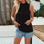 Fashion Sleeveless Top Summer Elegant Pleated  Halter Neck Top for Women Classy High Neck Top