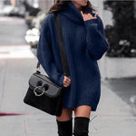 Autumn Winter Solid Cashmere oversized Knitted Mini Turtleneck Sweater Dress