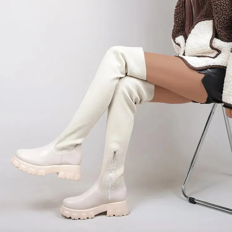 Stivali lunghi donne inverno scarpe inverno con cerniera ginocchiera con cerniera