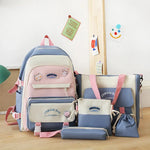 Girls Color Contrast Cute Large Capacity Backpack 5 piece School Bag set