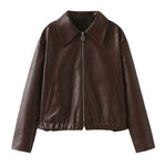 Fashioned Oversized zipper Lapel Leather coat jacket for women