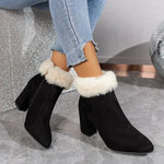 New Plaid Print Plush Ankle Boots Winter Fashion Square Heel Suede Boots Women Casual Versatile Shoes Autumn And Winter