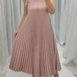 Short Sleeve Pleated Long Maxi  Dress Summer Round Neck Swing Dress Women's Clothing