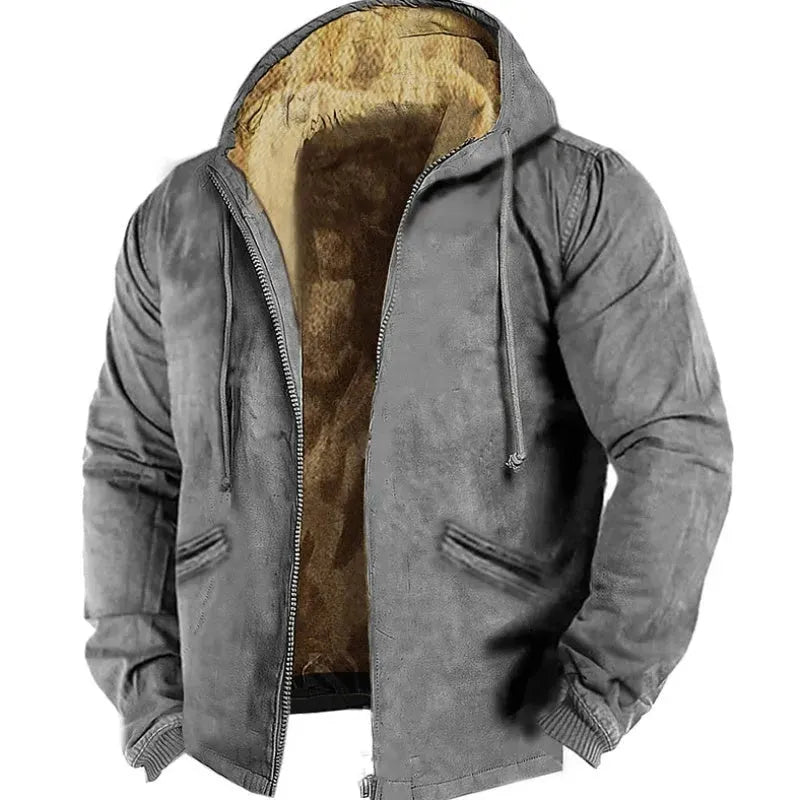 Winter Thick Fleece-lined Cotton-padded Coat Drawstring Jacket Cardigan for Men