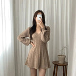 Fashionable Autumn Winter Mini Flared Knitted Sweater Dress