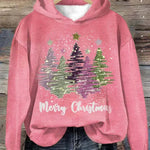 Round Neck Hooded Long Sleeve Four Christmas Trees Loose Sweater