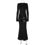 Winter Fashion Round Neck Slim Fit Pleated Long Sleeve Waist Dress