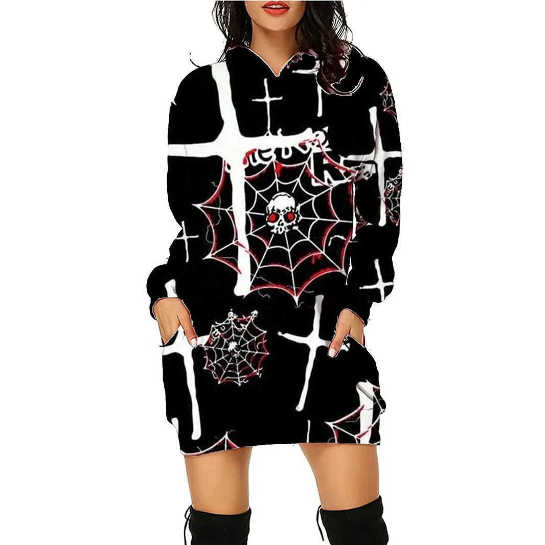 Halloween Imprime à sweat à capuche long avec des poches Pull à manches longues Vêtements Femmes