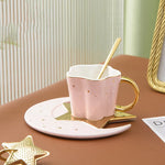 4pc set Creative Porcelain Ceramic Coffee Cup With Star And Moon Saucer