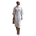 Buy Cashmere Winter Split Turtleneck knitted Midi Thick Sweater Dress