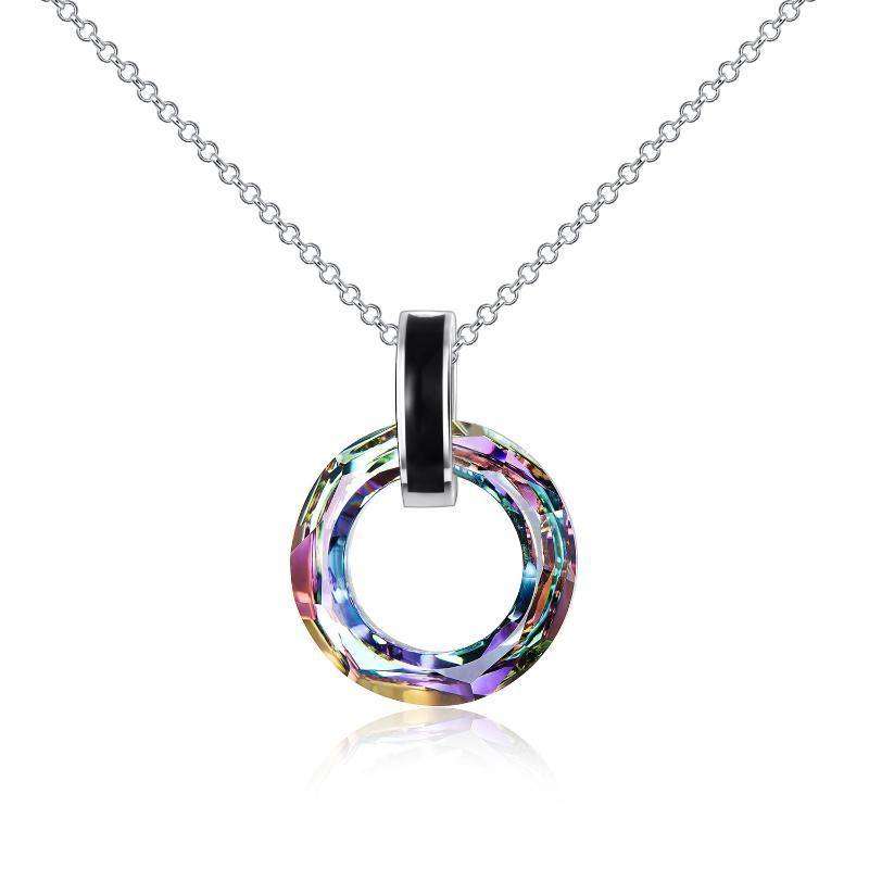 925 Silver Circle Crystal Pendant Necklace for Women Girls - EX-STOCK CANADA