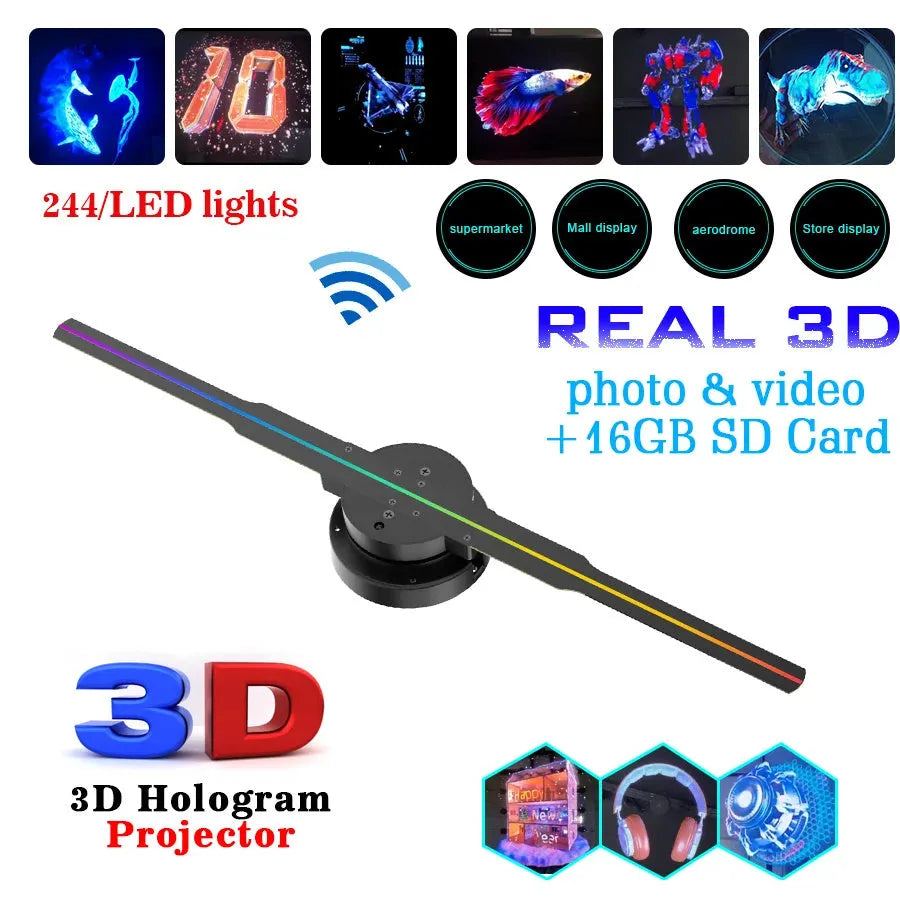 LED Luminous Sign Light Holographic Projecteur Diy Écran de ventilateur Vidéo Picture Video 3D Holographic Light Decoration