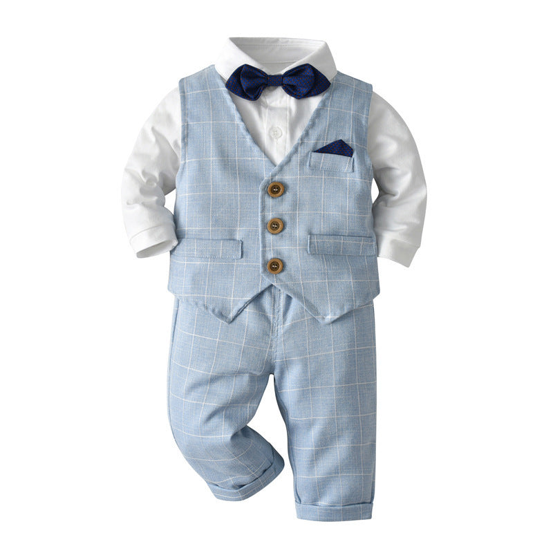 Newborn Baby Boy Gentleman Tuxedo Bow Tie Single-breasted Vest Long Sleeve Children Clothing