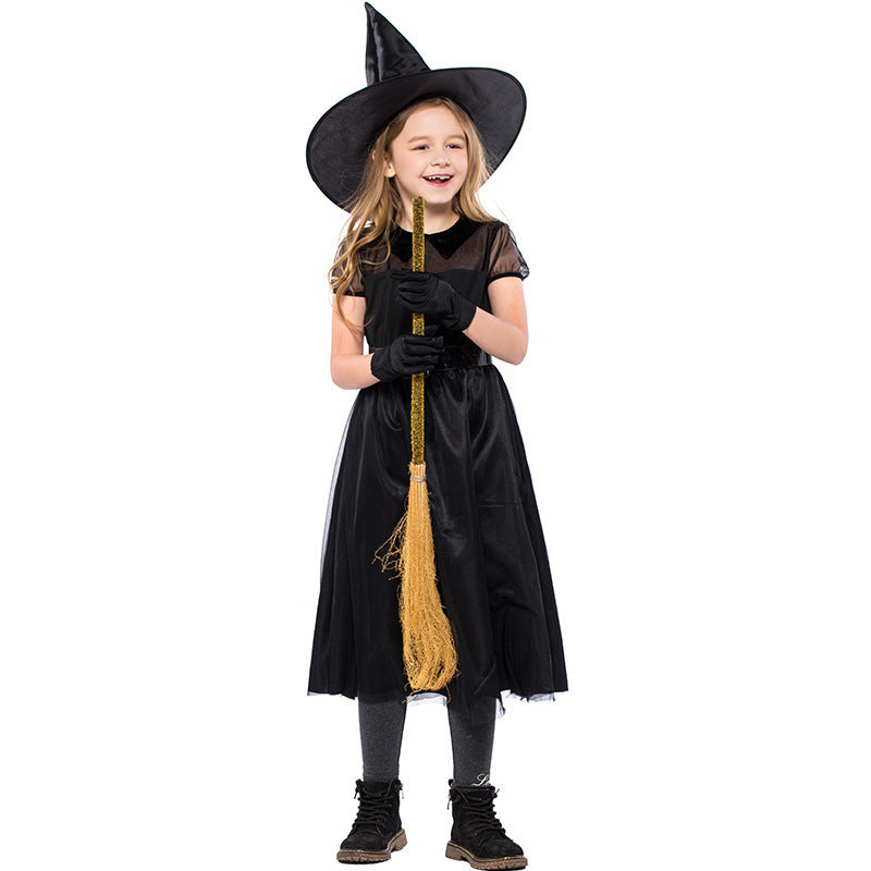 Girl's  4pcs Halloween Black Witch Costume Cosplay performance costume.