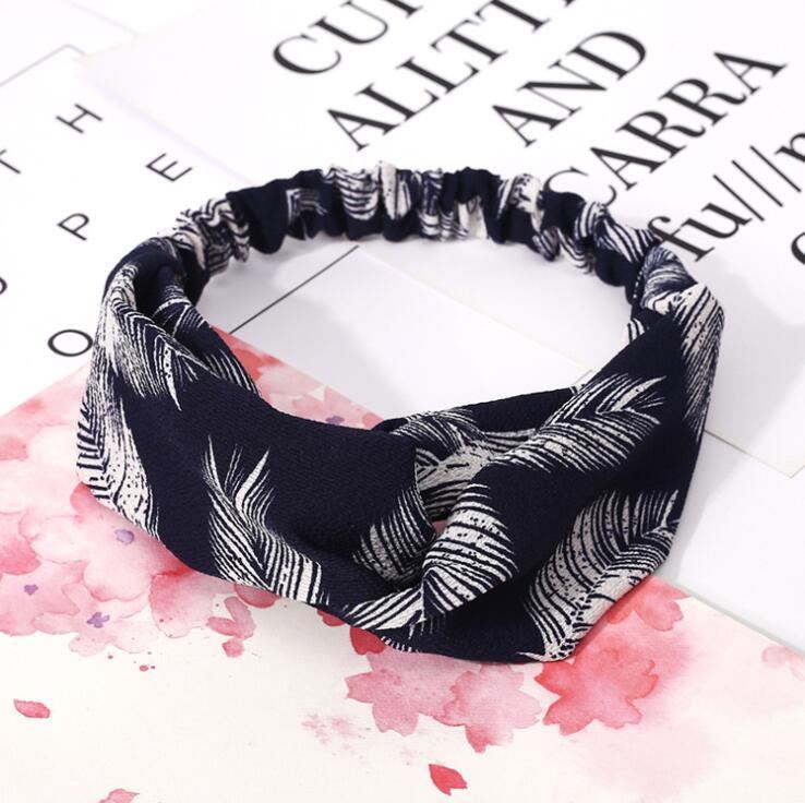 Women Retro Style Knotted Hairband floral Print Cross Headband