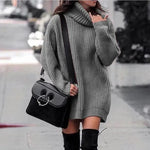 Autumn Winter Solid Cashmere oversized Knitted Mini Turtleneck Sweater Dress