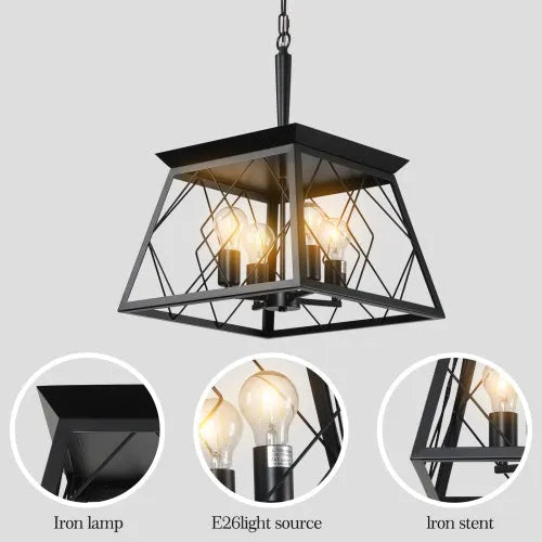 4 Lights Farmhouse Chandelier para el comedor Negro