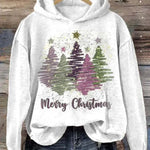 Round Neck Hooded Long Sleeve Four Christmas Trees Loose Sweater