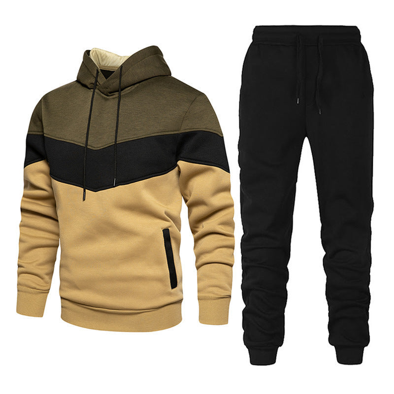 Fashion Colorblock Stitching Suit Hooded Running Outdoors Sports Cross-border Suit Men's Sweater