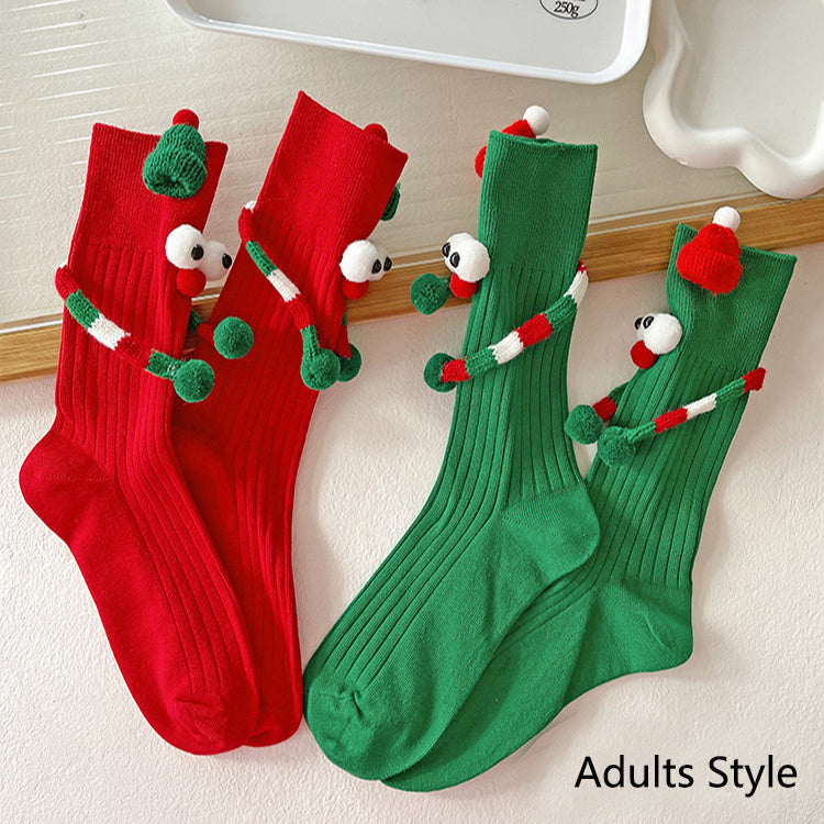 Cute Cartoon Christmas Socks Solid Cotton Middle-tube Stockings For Adults And Children