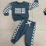 Children Plaid Printed Long-sleeve Sweater Set  Casual baby outfit for Boys Baby two piece for boys