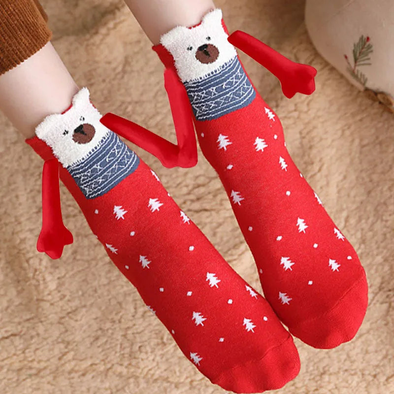 Medias de Navidad Autumn Winter Cotton Magnet Lodestone Hand Tube Socks