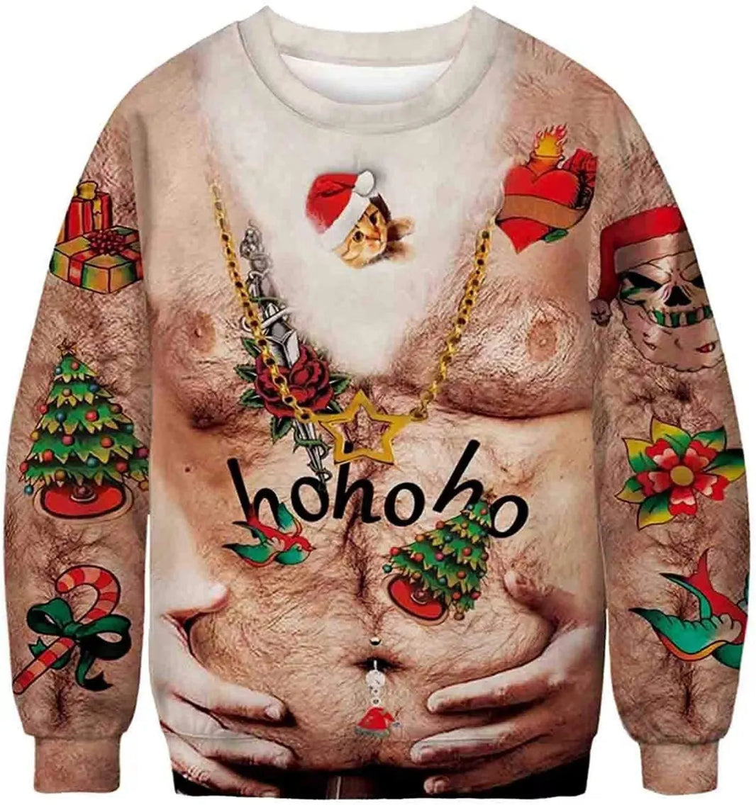 Men's Fashion Christmas 3D Digital Printed Round Neck Sweater