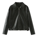 Fashioned Oversized zipper Lapel Leather coat jacket for women