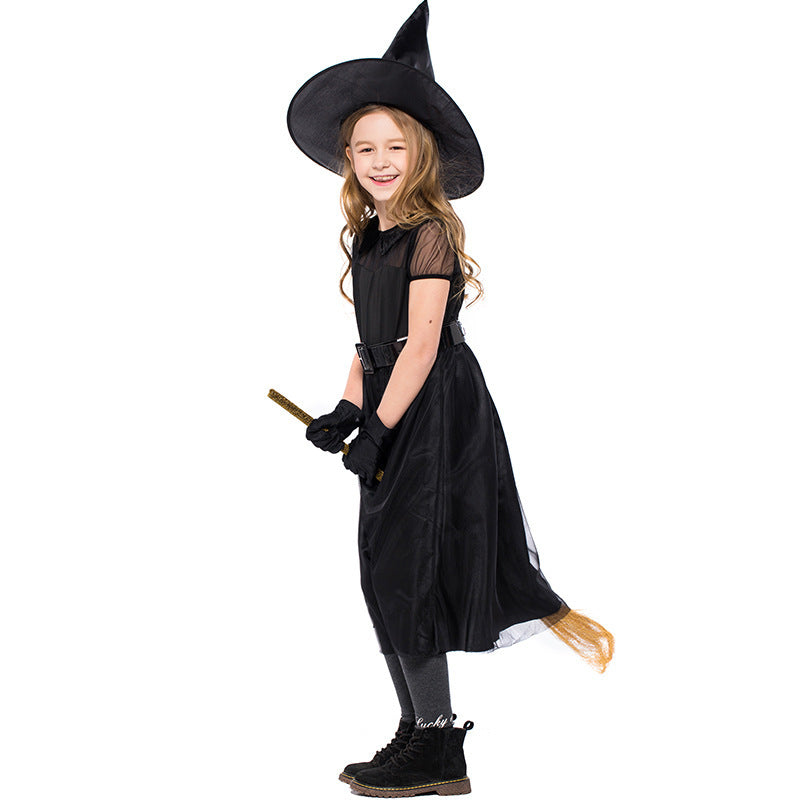 Girl's  4pcs Halloween Black Witch Costume Cosplay performance costume.