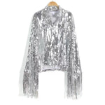 Women Fashion Long sleeve Tassel Sequin top jacket Y2K cropped jacket