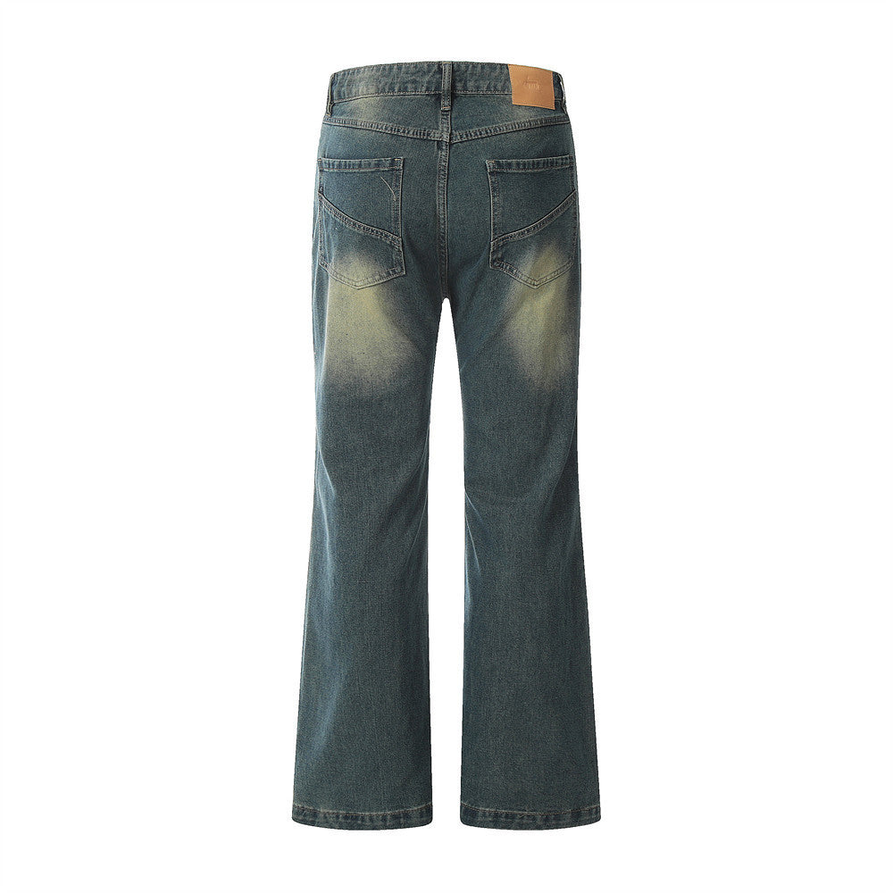 Washing Indentation Denim Bootcut Jeans Pants Men