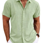 Men's Solid Color Loose Linen Short-sleeved shirt