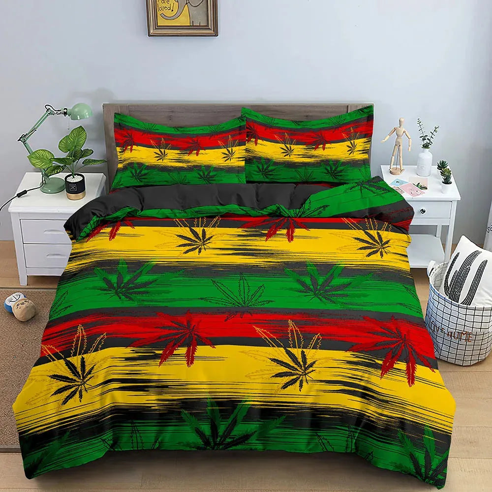 Colorful Psychedelic Weed Leaf Bedding Set