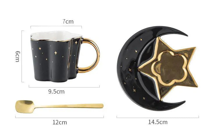 4pc set Creative Porcelain Ceramic Coffee Cup With Star And Moon Saucer