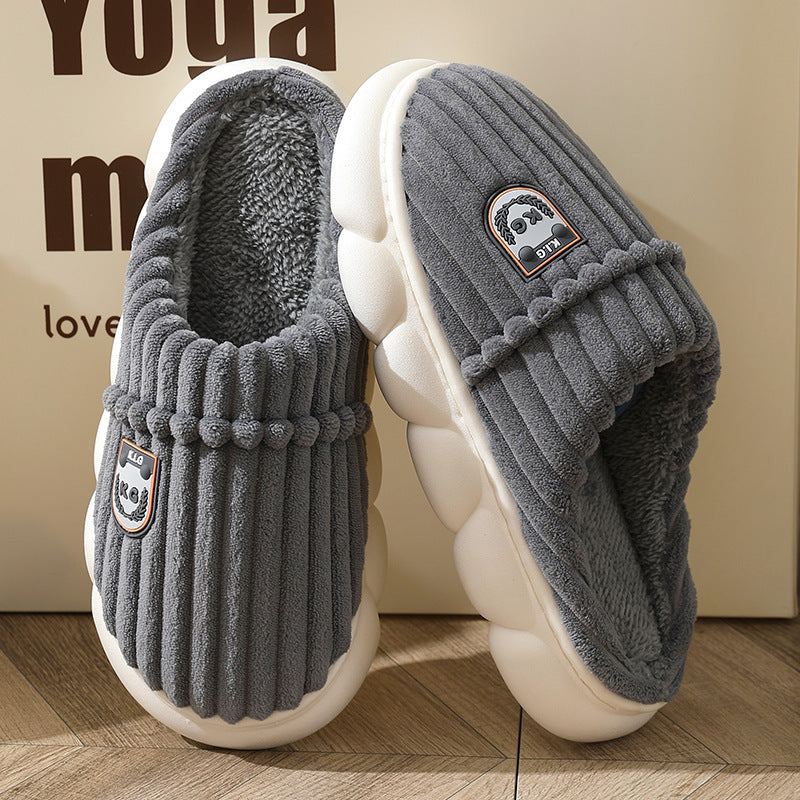 Winter Corduroy Slippers Home Bedroom Floor Plush Shoes Fashion Solid Color Non-slip Slippers For Women Men