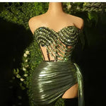 Strapless Tassle  Corset dress Women's Tube Top Rhinestone Chain Skirt Outfit for Evening party Cocktail event