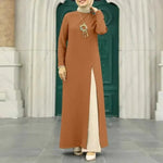 Muslim Women Plain Split Long sleeve Abaya Dress