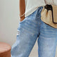 All-match Solid Color Drawstring Wash Denim Trousers For Women - EX-STOCK CANADA