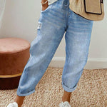 All-match Solid Color Drawstring Wash Denim Trousers For Women - EX-STOCK CANADA